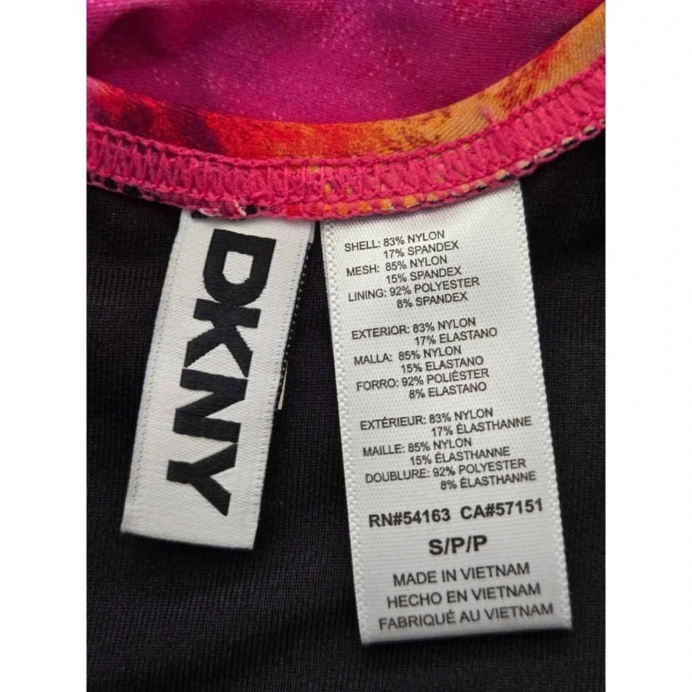 DKNY Ruffle Plunge Tummy Control 1 Piece Swimsuit Womens S Fushia/BlacK NWT - Picture 13 of 13